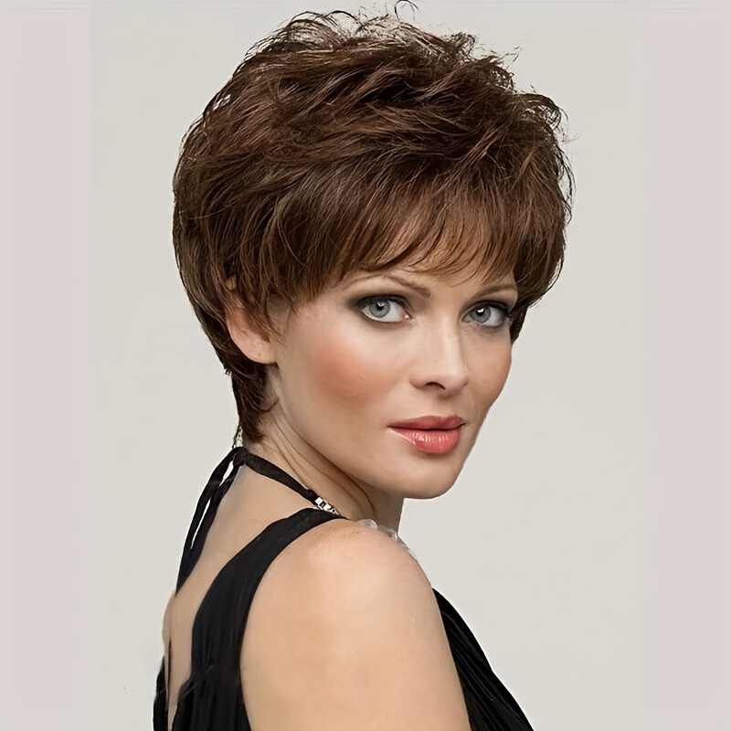 Short Straight Pixie Cut Wigs With Bangs For Women Natural Straight ...