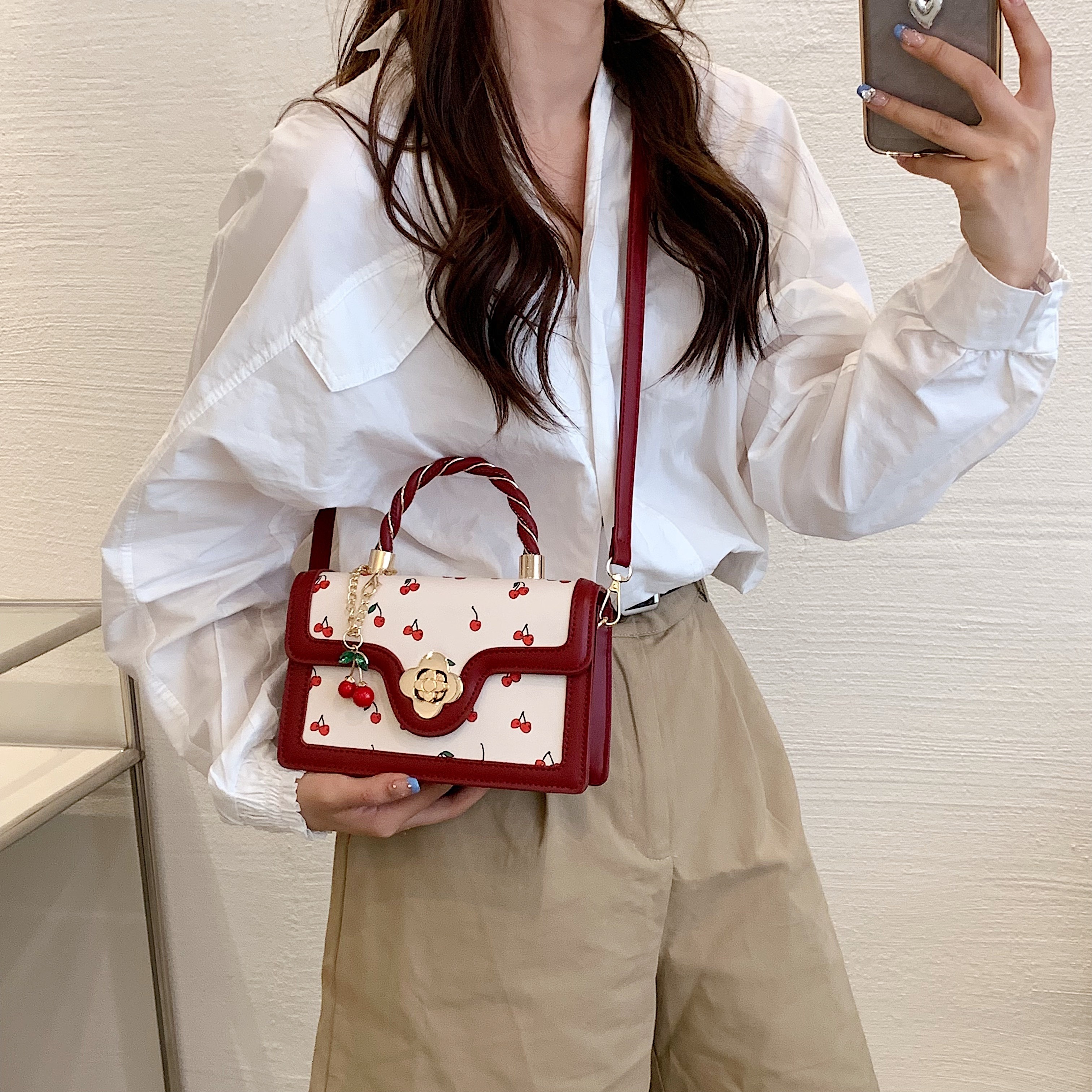 

Mini Cute Cherry Crossbody Bag, Kawaii Flap Shoulder Bag, Women's Fashion Handbag & Phone Purse
