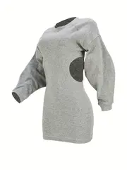 plus size cut out lantern sleeve sweatshirt dress womens plus slight stretch sporty sweatshirt dress details 11