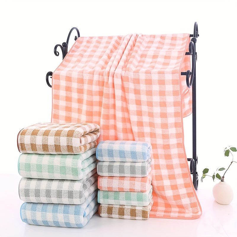 Plaid Pattern Towel Set Coral Velvet Hand Towel Bath Towel - Temu