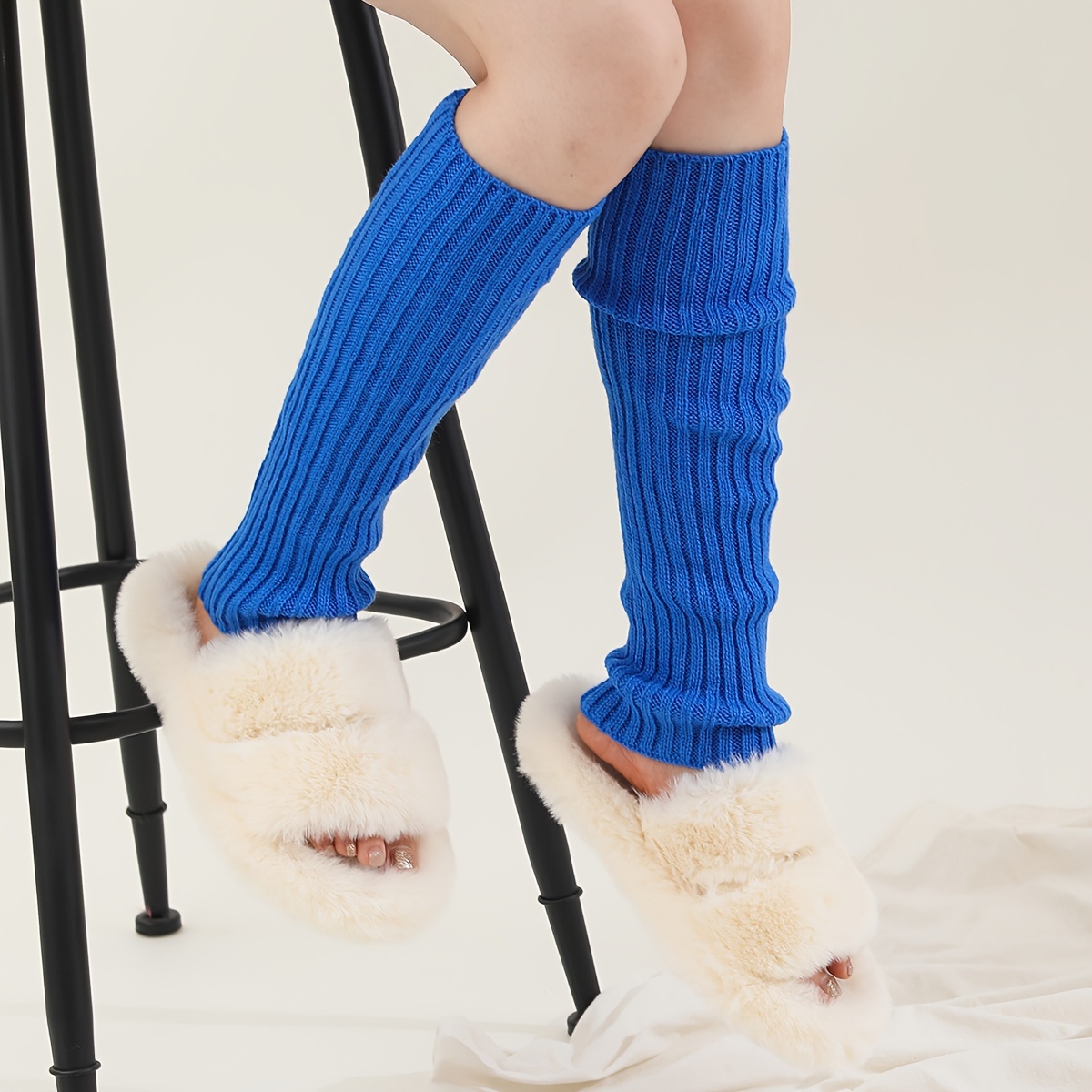 Women Crochet Knit Ribbed Leg Warmers Solid Knee High Winter
