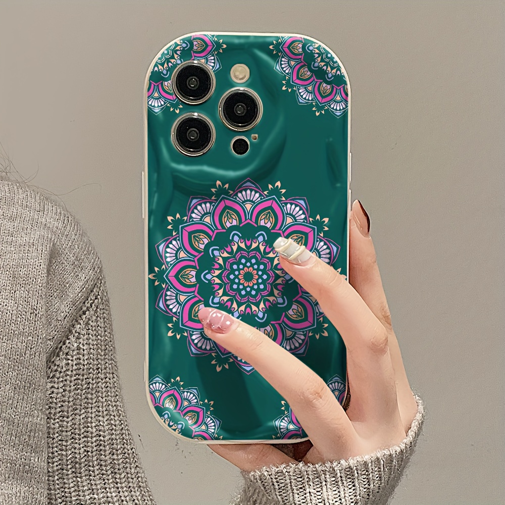 Phone Case Ethnic Flower Print Creamy Edge Phone Case Camera Temu