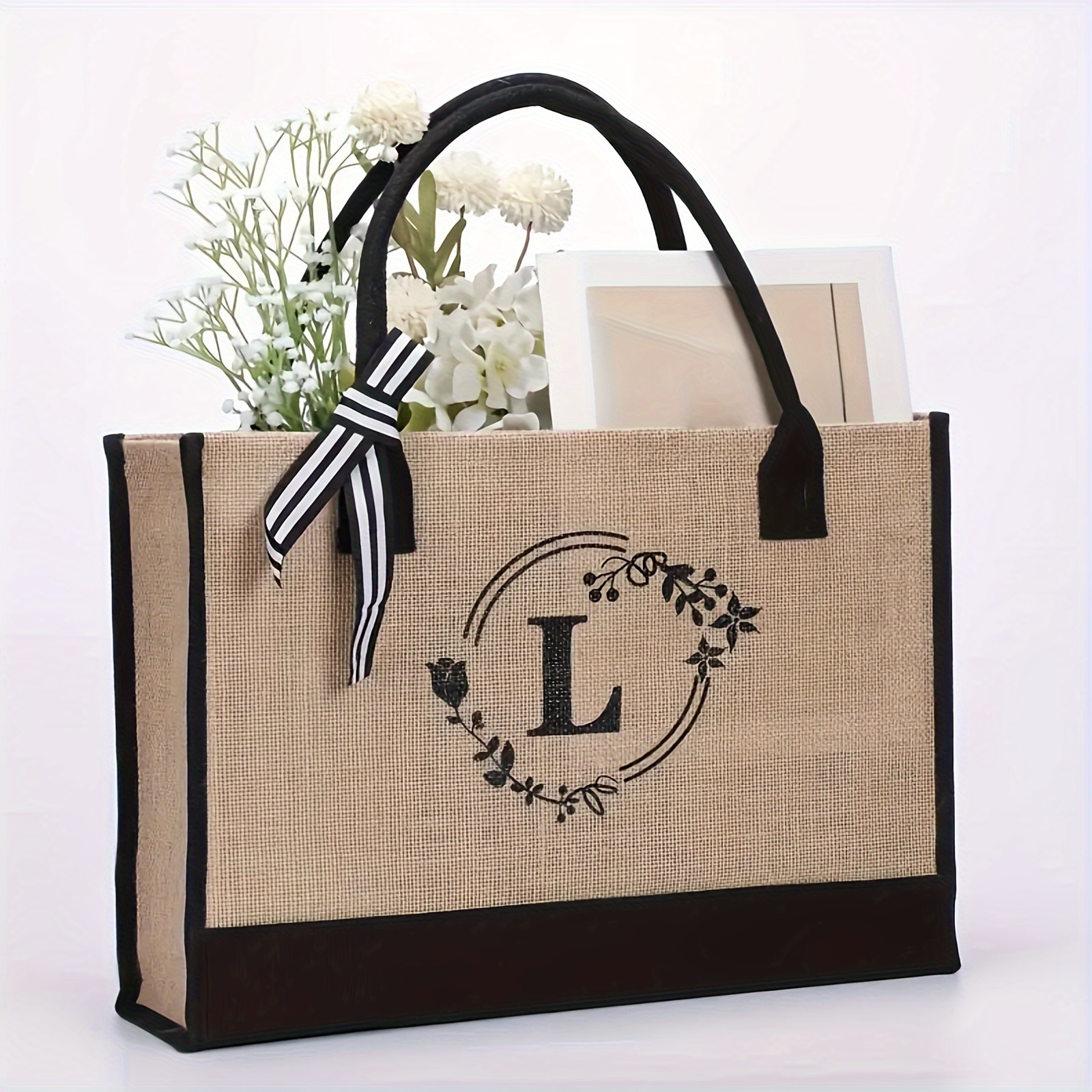 Flower Letter Print Gift Handbag Large Capacity Summer Beach - Temu ...