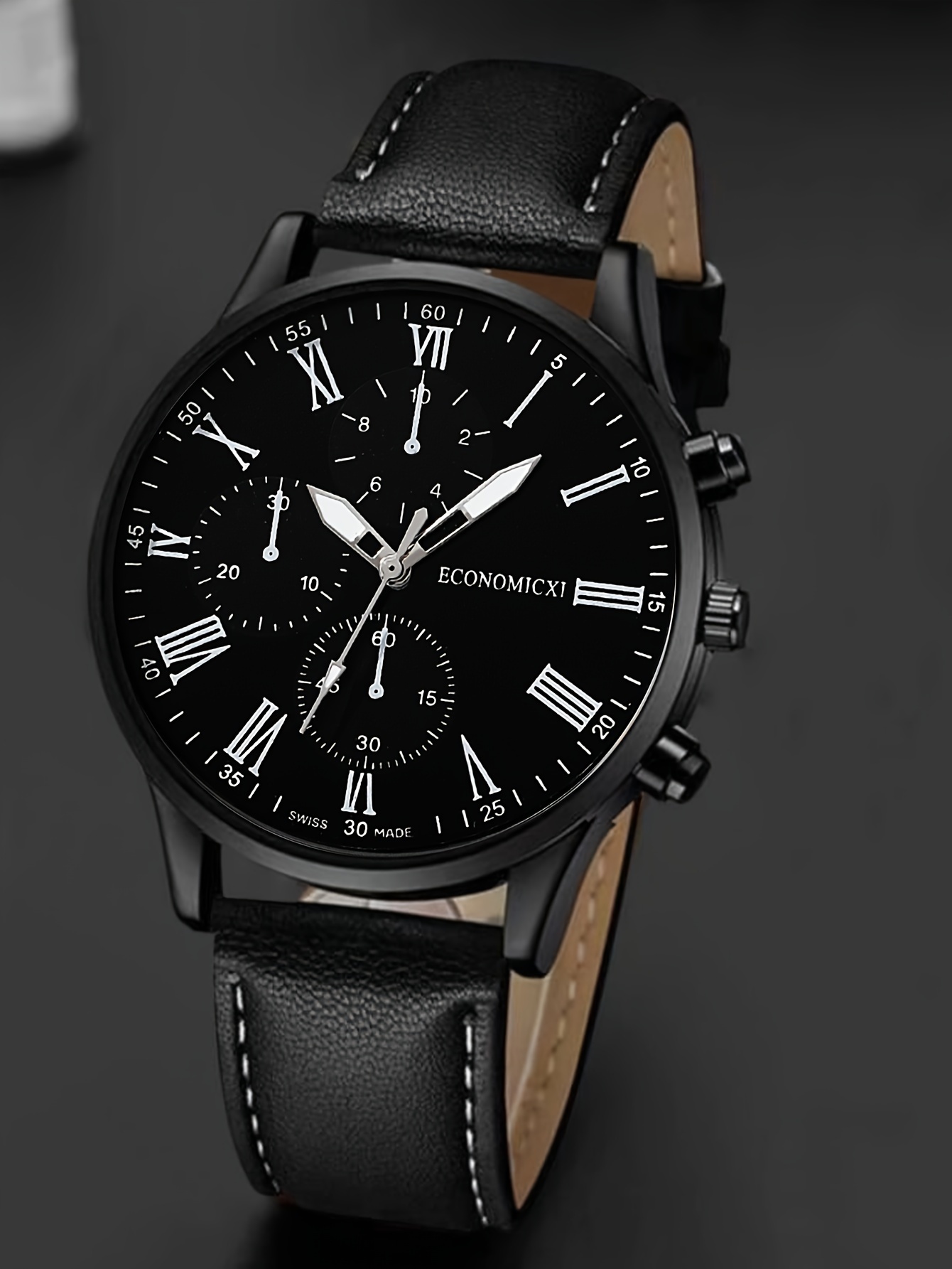 Casual Fashionable Men's Black Quartz Watch And Accessories - Temu