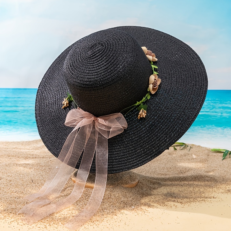 Folding Straw Hat , Wide Brim Floppy Summer Hats , Woman Seaside Beach Hat, Sun  Hat 