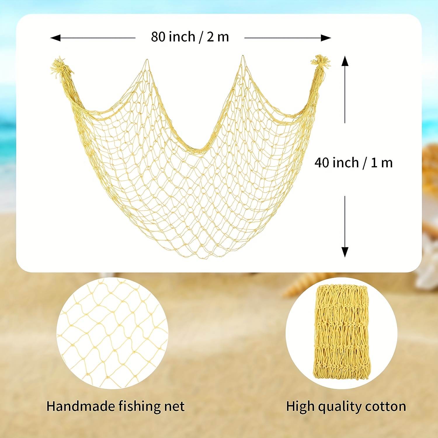 TEMUCY Natural Fishing Net Decor with Shells 79 inch Beach Theme Decor for Party Home Bedroom Wall Hanging Fish Net Decorations