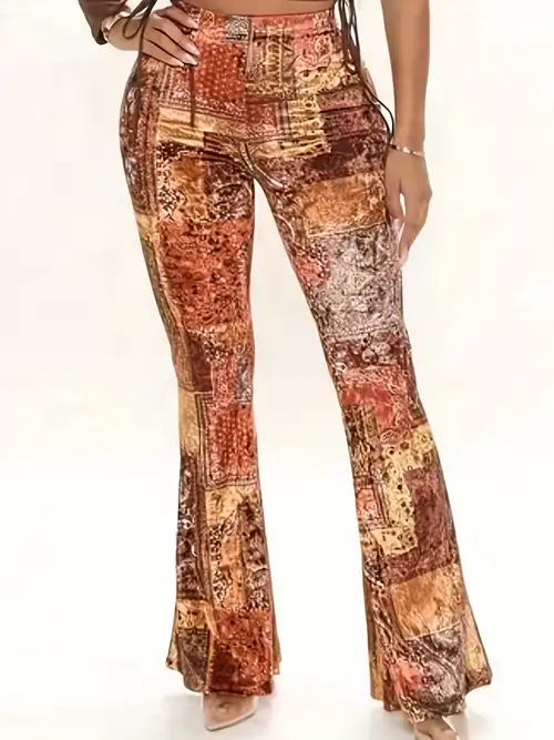 Forbidden Pants Random Print Casual Flare Pants Womens Clothing