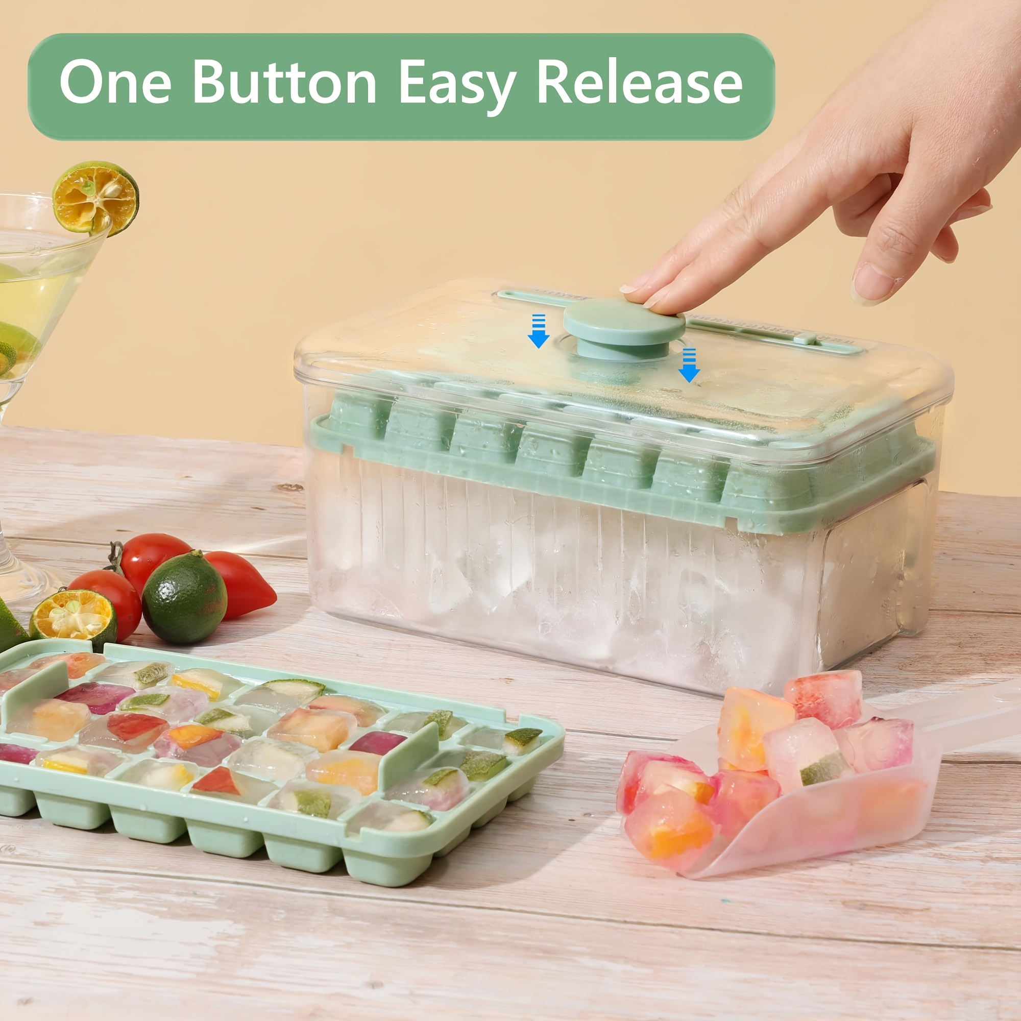 Reusable 14 Grids Silicone Ice Cube Trays with Lid Easy-Release DIY Fruits  Stackable Ice Cube Molds for Coffee Cocktail Freezer - AliExpress