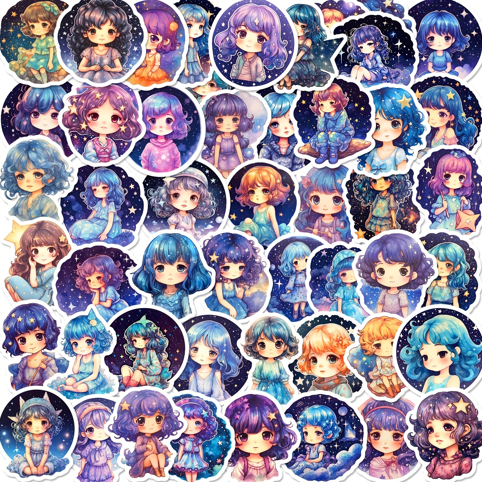 lilac starry night kawaii aesthetic anime girl - Anime - Sticker