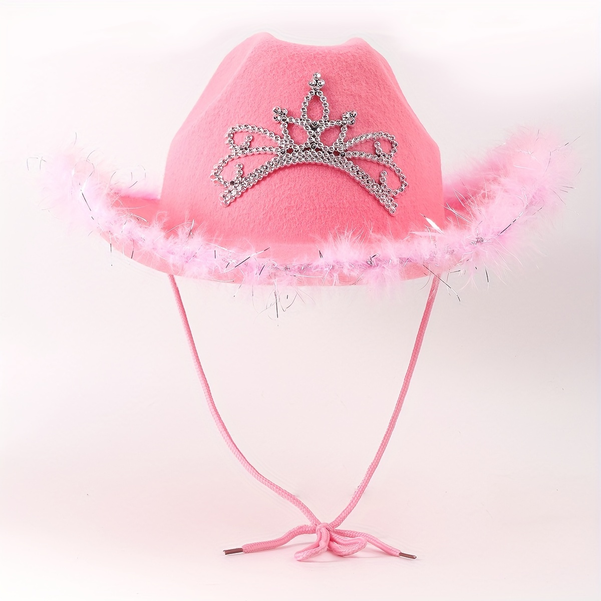 Sequin Crown Y2k Cowboy Hats Trendy Faux Feather Decor - Temu