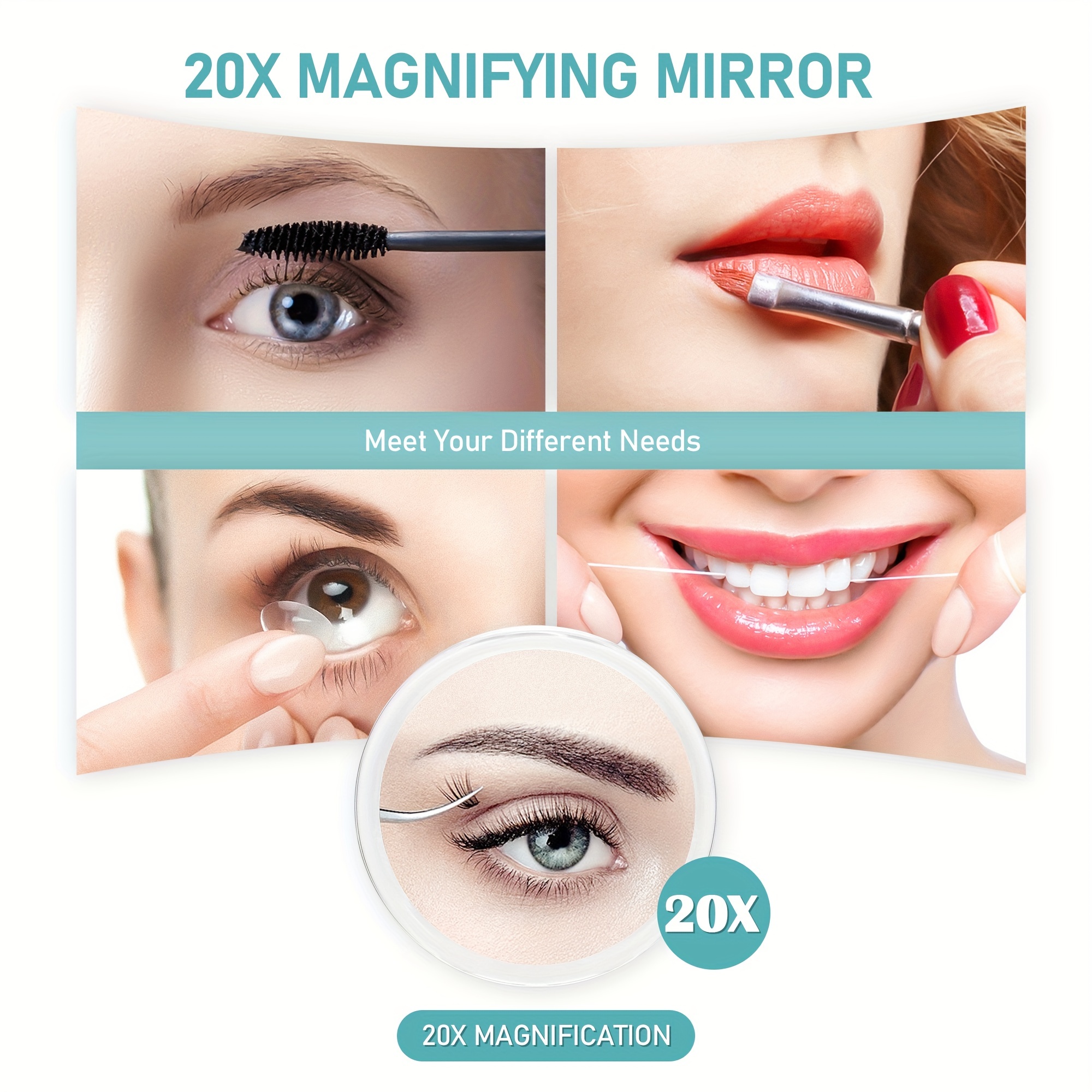 Espejo de aumento 20x con 3 ventosas, uso para aplicación de maquillaje,  pinzas y eliminación de puntos negros/imperfecciones