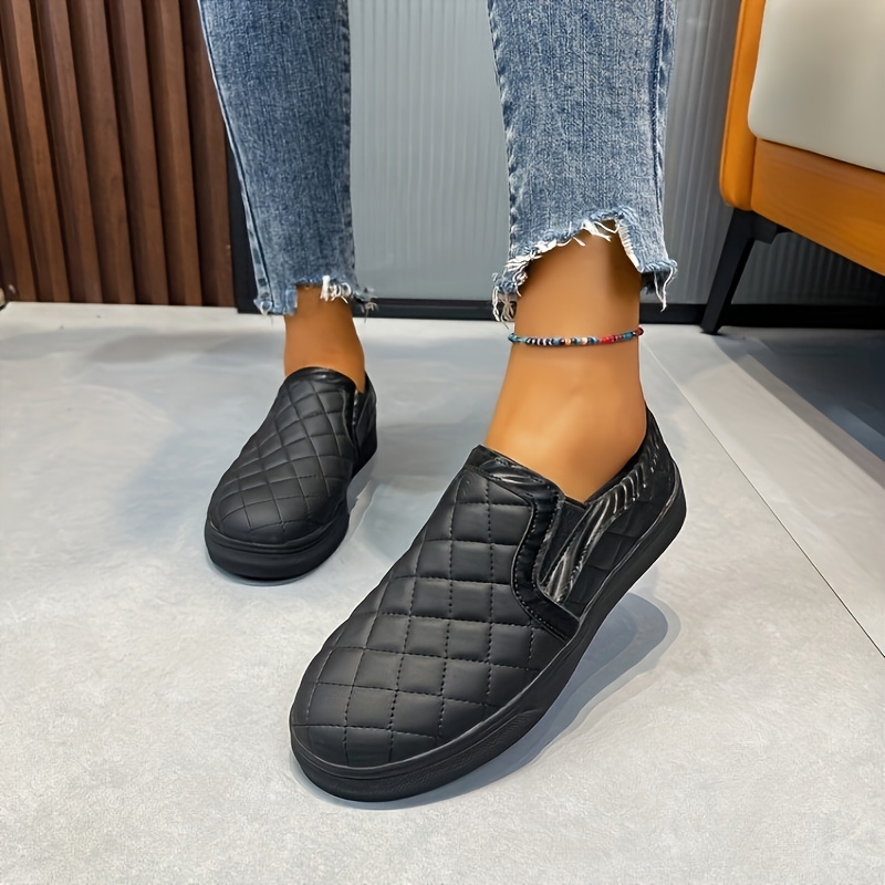 Women's Plaid Pattern Flat Shoes Casual Slip Solid Color - Temu United  Kingdom