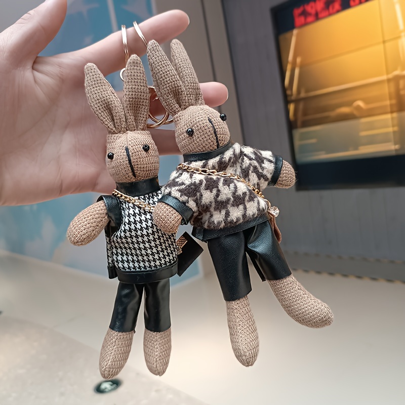 Houndstooth Rabbit Doll Keychain Cute Animal Key Ring Purse Bag Backpack  Car Charm Earphone Accessory Women Girls Gift - Temu