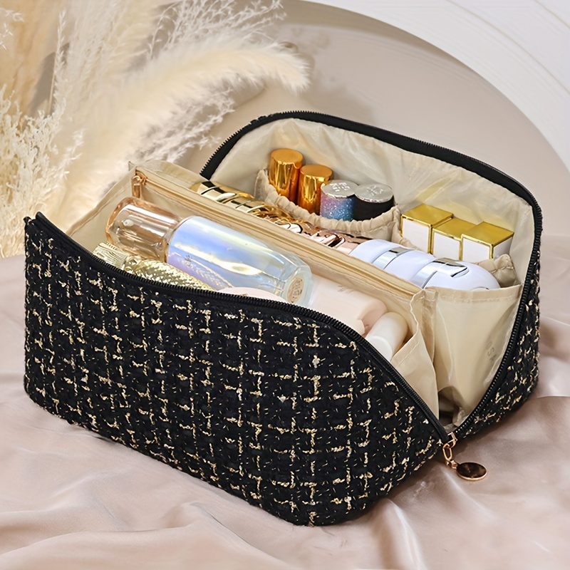 Checkered Pattern Zipper Makeup Bag, Travel Cosmetic Bag, Makeup Brush  Holder Organizer - Temu