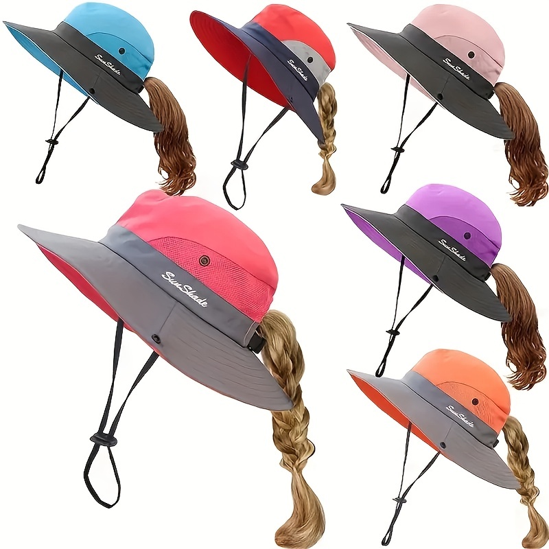 

Women's Uv Protection Wide Brim Sun Hat, Mesh Ponytail Hole Foldable Travel Outdoor Fishing Hat