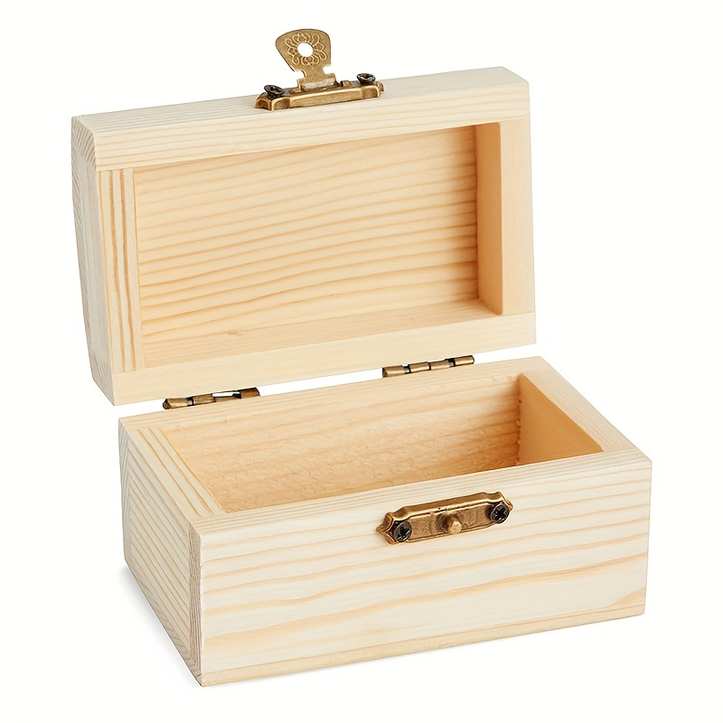 Small Wooden Storage Box Wood Box Hinged Lid Rectangle Clasp - Temu