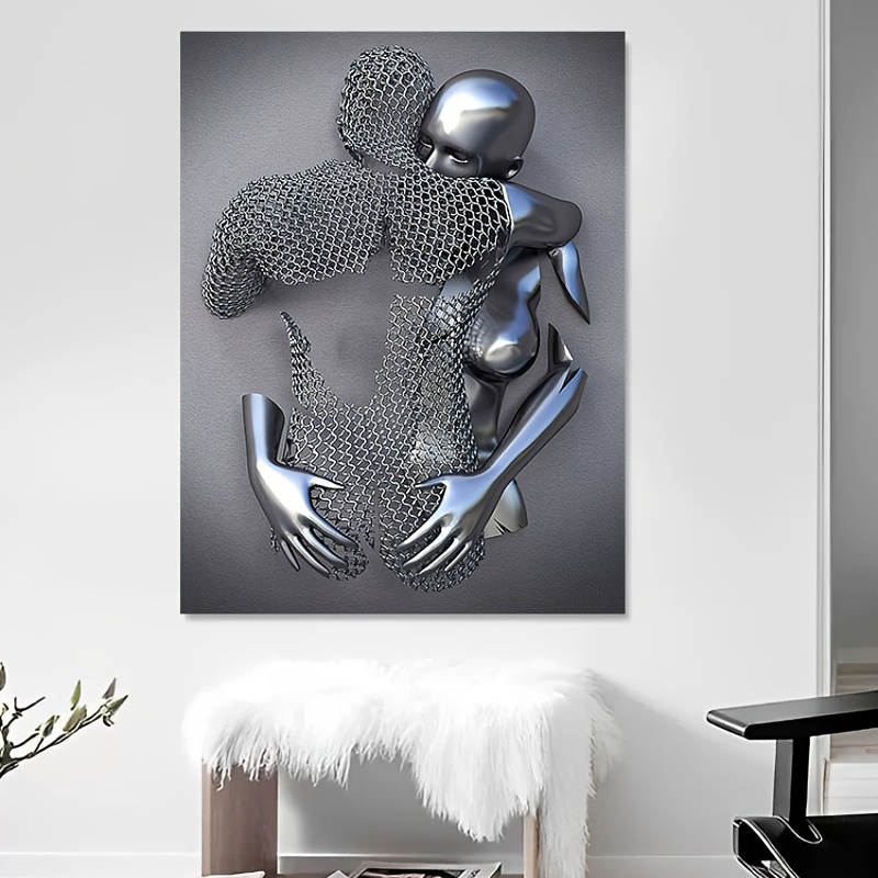 Canvas Poster Modern Art Love Heart 3d Wall Art Metal - Temu