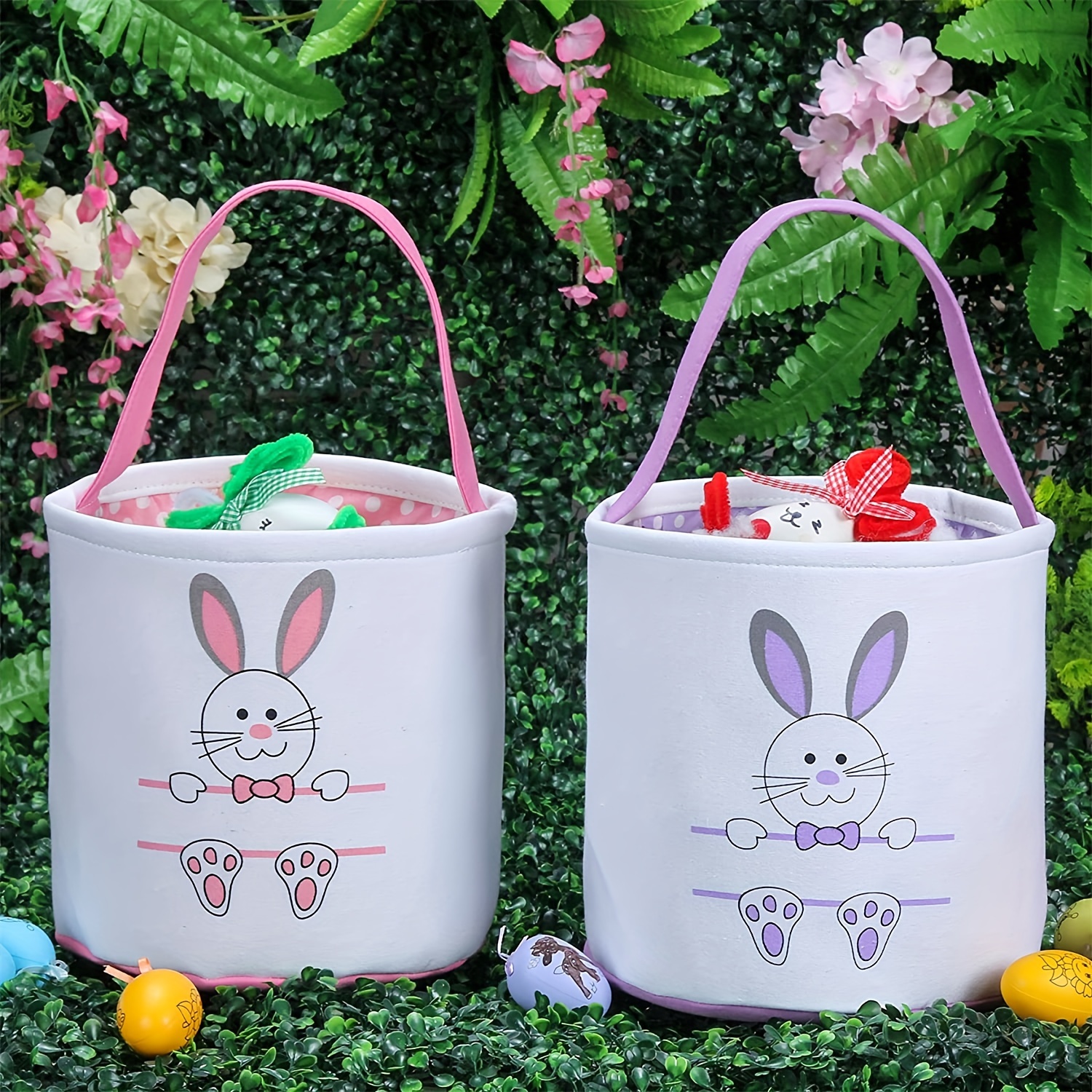 1pc, Easter Basket Rabbit Candy Bag Plush Soft Sticky Sticky Storage Basket  Cartoon Storage Bucket Easter