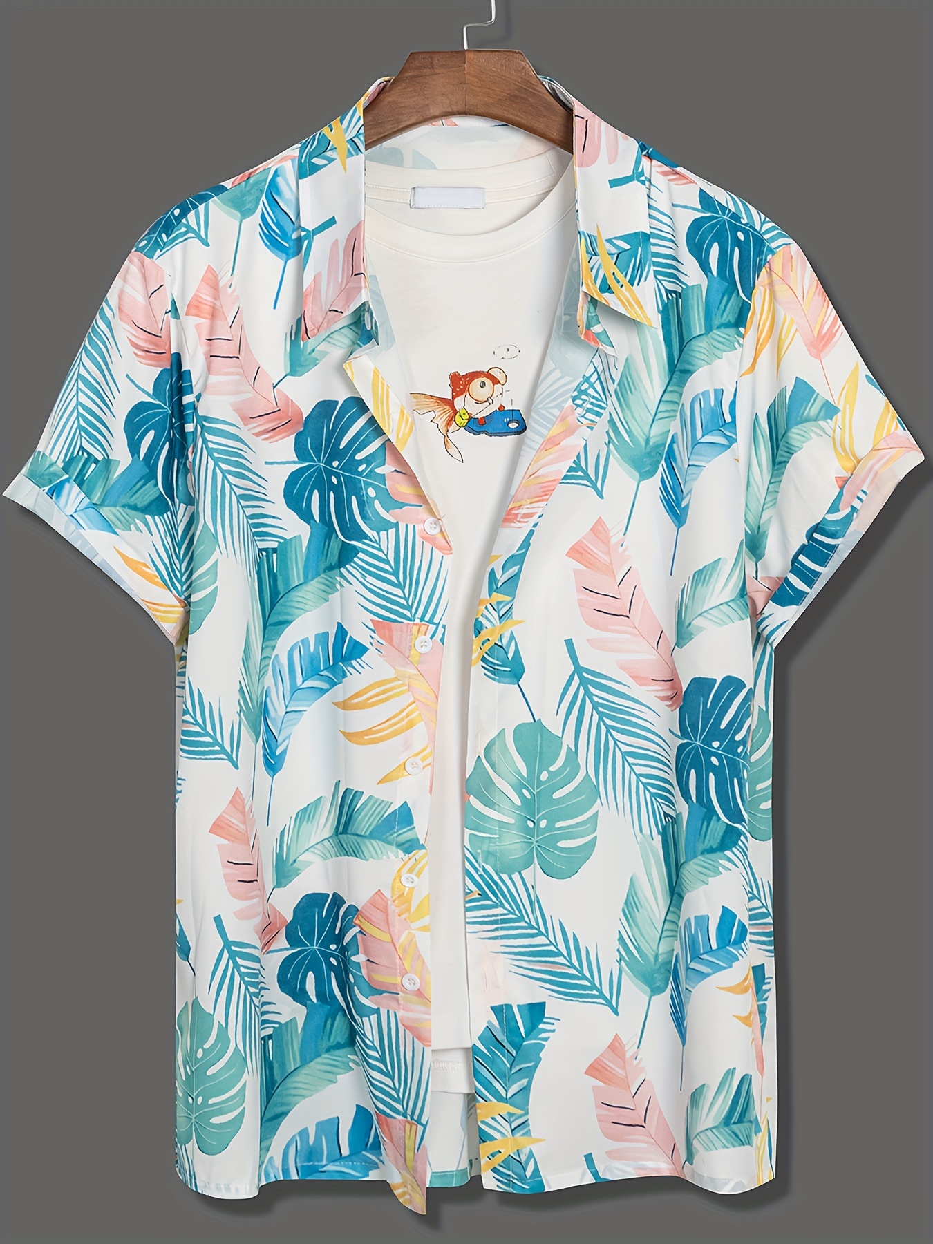 Plus Size Men's Casual Hawaii Shirts, Comfy Flower Pattern Short Sleeve Shirts, Oversized Loose Clothings,Temu