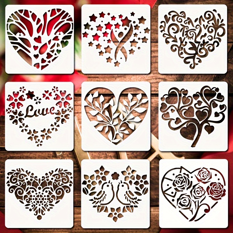 16pcs Valentine's Day Theme Stencil, 5.1 Inch Reusable Words Stencil With  Metal Open Ring, Decorative Love Heart Valentine's Day Drawing Template For