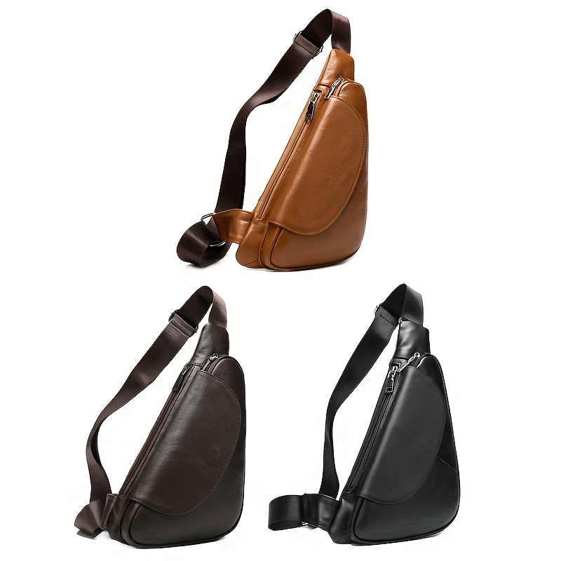 Men's Genuine Leather Chest Bag Messenger Bag, Soft Leather Triangle Bag,  Casual Sports Crossbody Bag - Temu