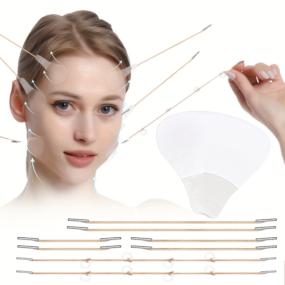 

20pcs Ultra-thin Invisible Face Lift Tape With 8pcs Lifting Ropes - Hide Wrinkles And Saggy Skin For A Youthful Look
