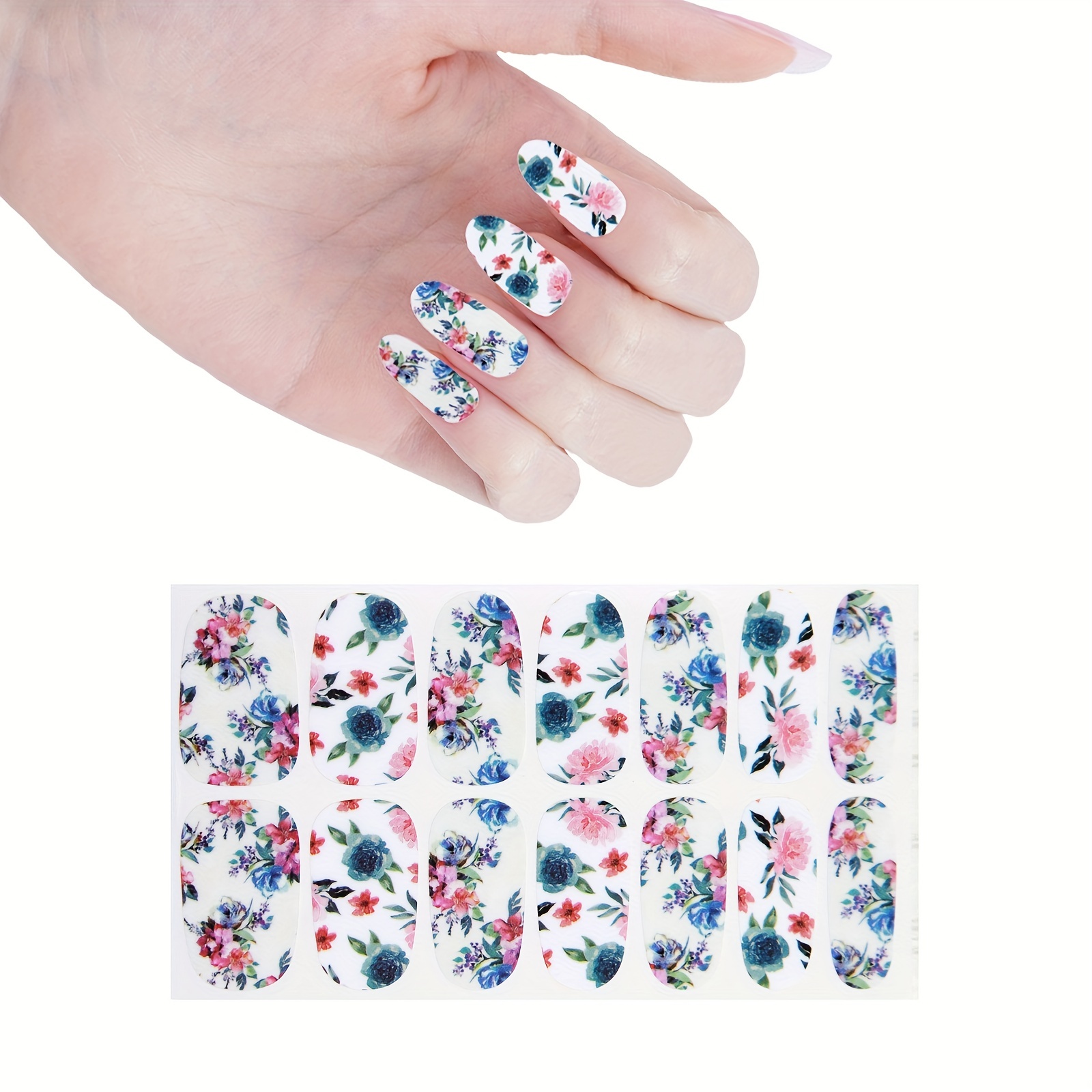 Colorful Flower Nail Decal Strips Self Adhesive Manicure Kit
