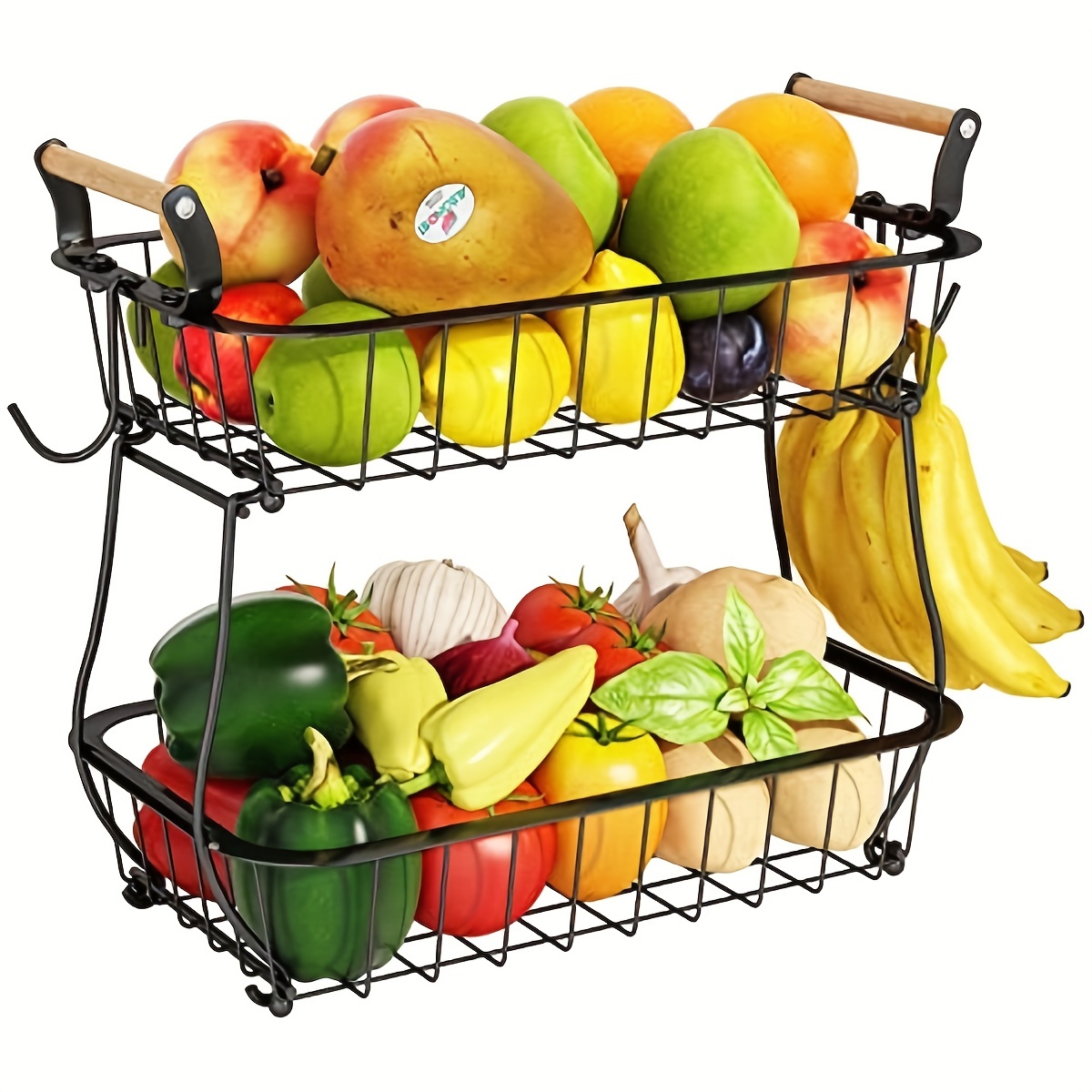 2 Tier Fruit Basket 2 Banana Hangers Countertop Fruit - Temu
