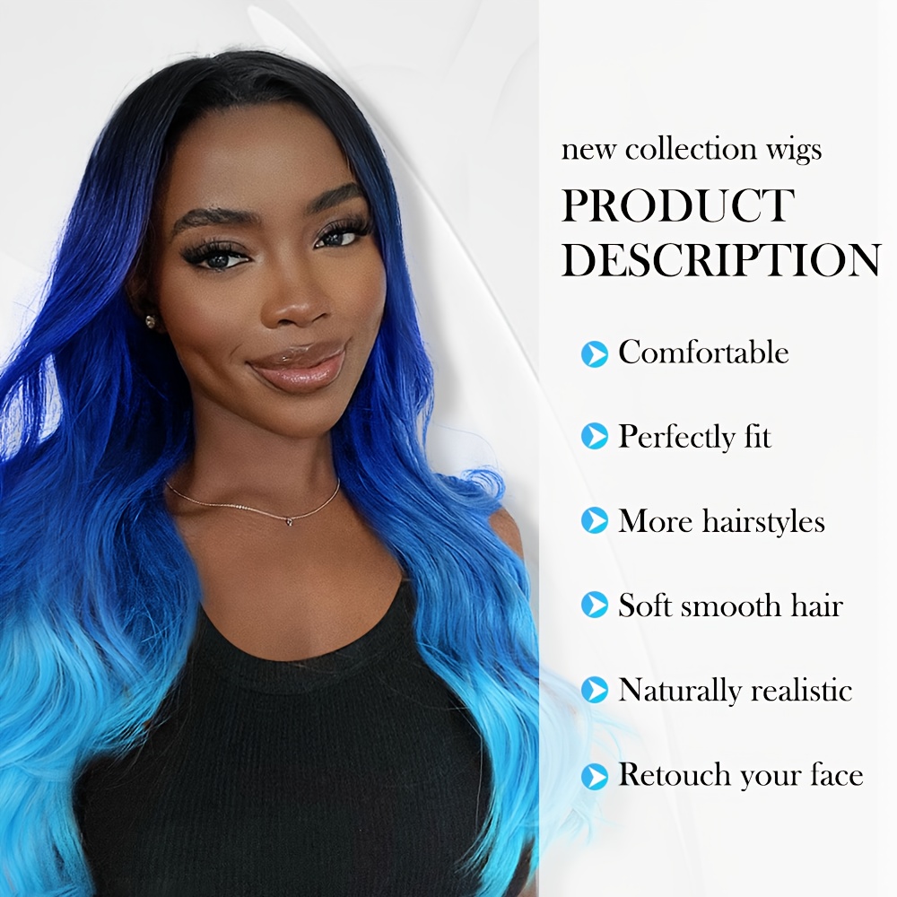 Blue Long Body Wave Hair Wigs Synthetic Ombre Long Wavy Wigs Temu