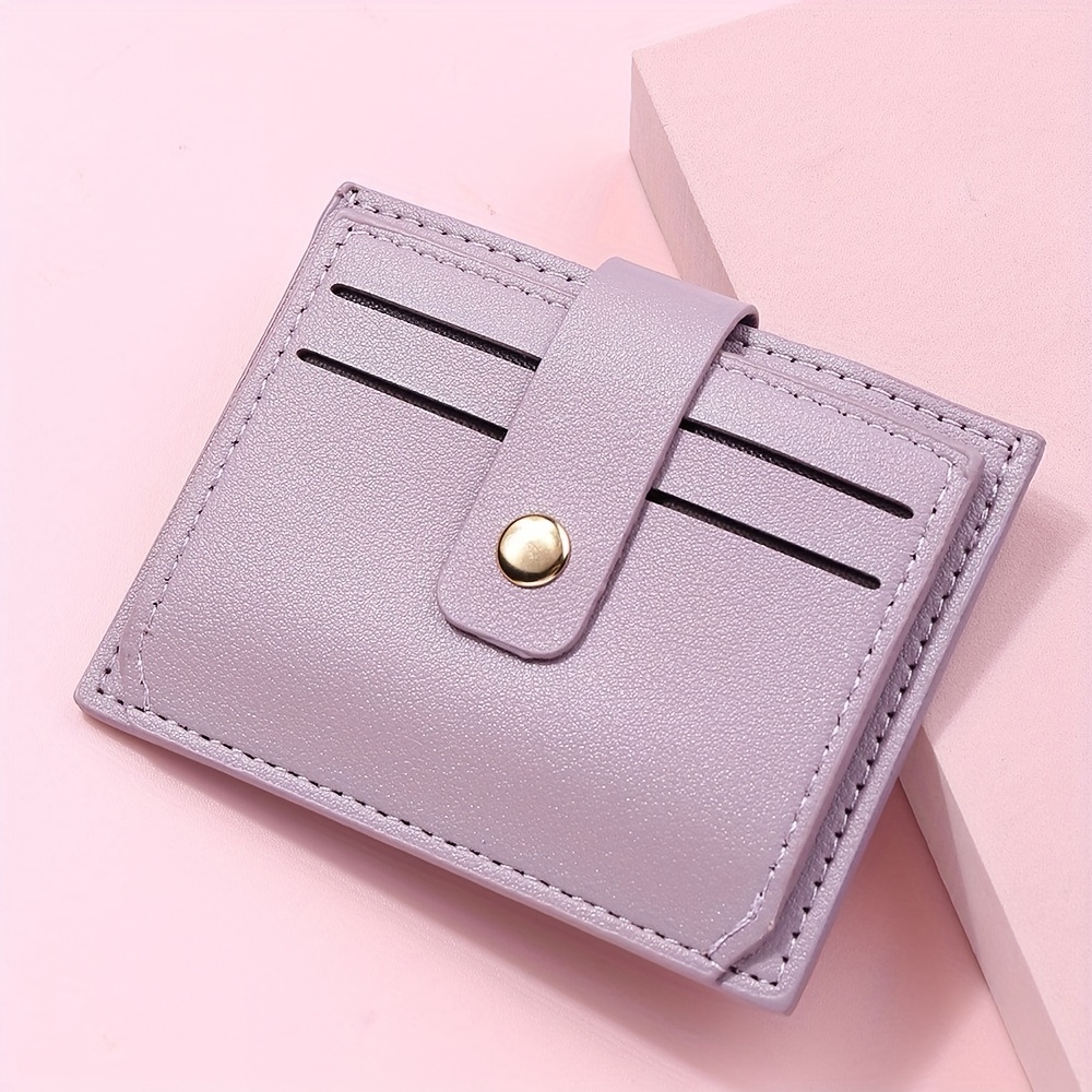 Mini Snap Button Coin Purse, Fashion Pu Leather Card Holder, Foldable Wallet  With Keychain - Temu