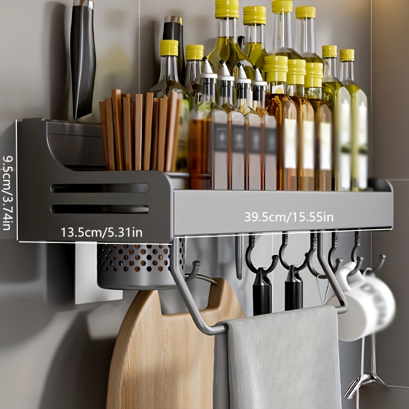 Farmhouse Kitchen Rack With Towel Rod, Free Punching Knife Holder,  Chopsticks Cage, Utensils Hook, And Spice Rack Organizer - Efficient  Kitchen Organization And Accessories - Temu