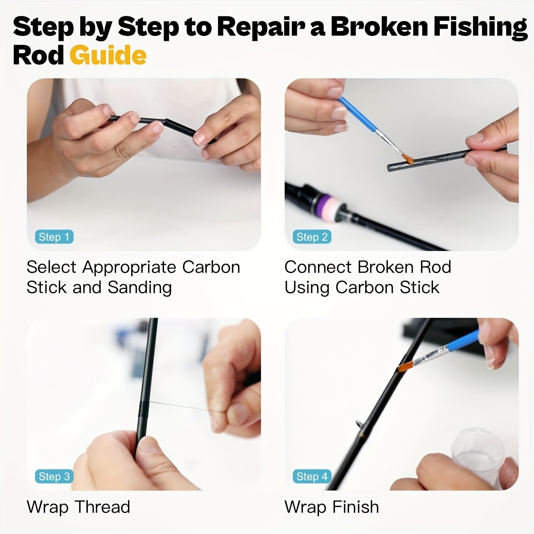 REPLACE FOR BROKEN Parts with Carbon Fiber Fishing Rod Repair Kit