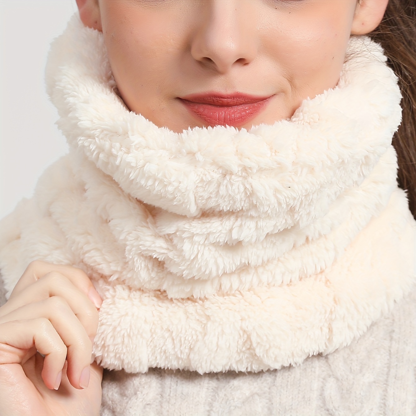 

Faux Fur Plush Infinity Scarf Solid Color Soft Neck Gaiter Cute Plain Coldproof Neck Warmer Ski Mask For Women Daily Uses Winter Outdoor