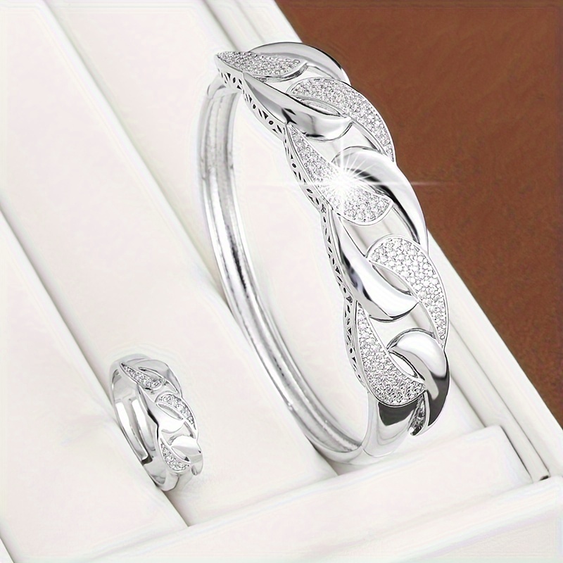 Hip Hop Copper Bracelet & Ring Set with Zirconia Mosaic