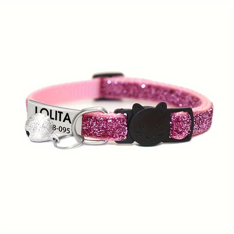 TEMU [custom Product!!!] Personalized Cat Collar, Sparkling Cat Collar With Id Tag Pendant And Bell, Cute Customized Pet Collar Id Name Pendant Tags