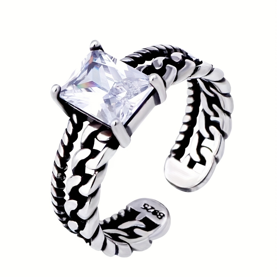 Men's Vintage Twisted Chain Gemstone Ring Adjustable Ring