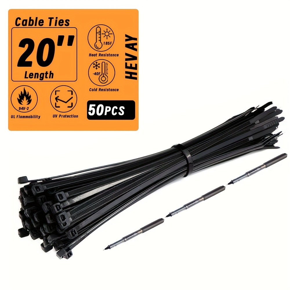 Long Zip Ties Heavy Duty 18 Inch UV Resistant 200lbs Cable Tie Wraps Black  Industrial Zip Ties Thick Nylon Wire Ties Large Plastic Zipties for Cable