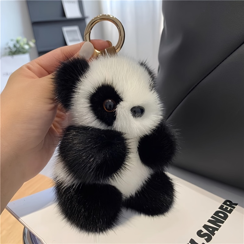 High-grade Mink Fur Panda Key Chain Lovely Panda Bear Animal Key Chains  Women Girls Bag Car Pom Pom Pompom Fur Keyring