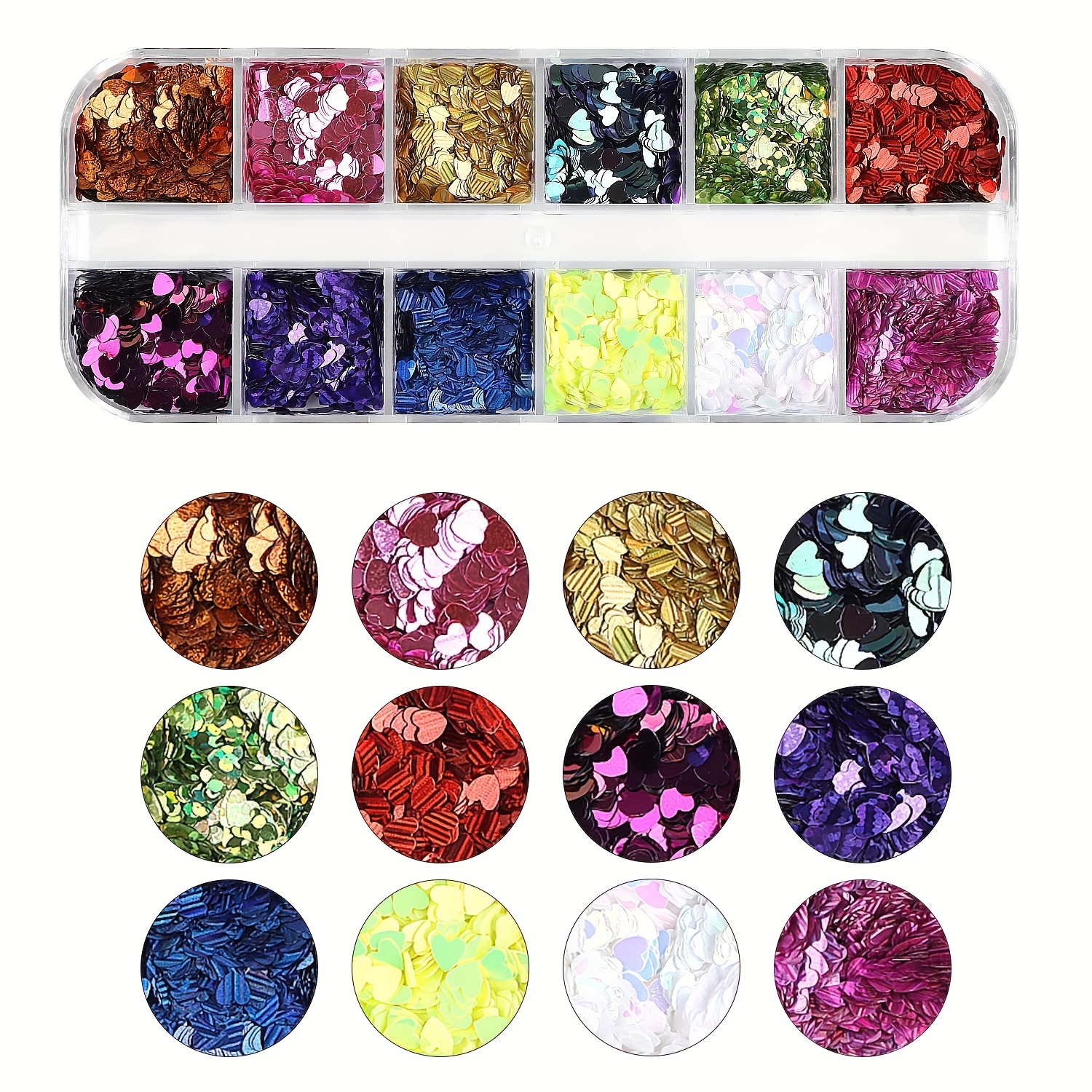 3d Heart Nail Glitter Sequins Holographic Laser Heart Nail - Temu