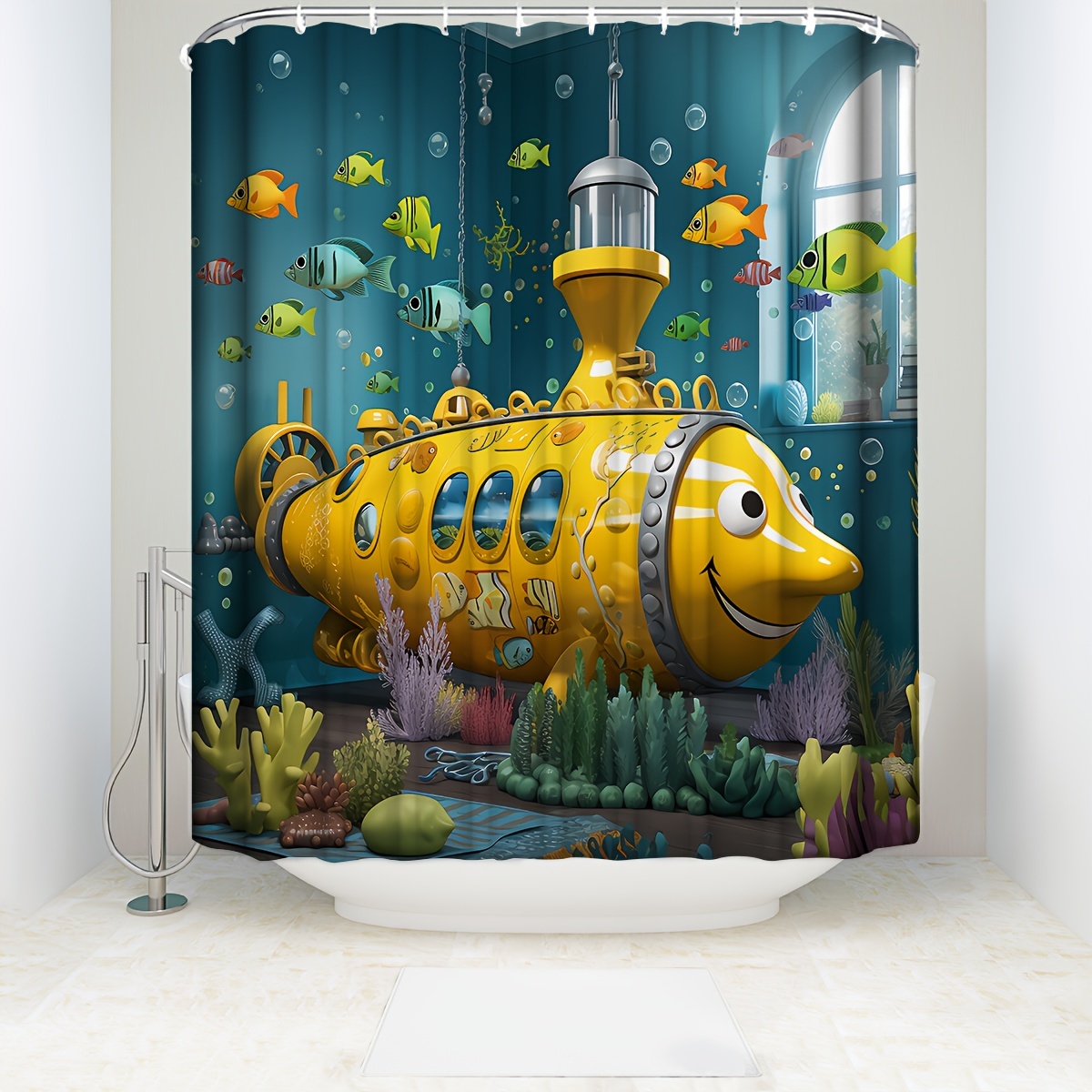 RosieLily Cortina de ducha divertida, cortina de ducha de oso, cortina de  ducha de tiburón, juego de cortinas de ducha para niños con 10 ganchos