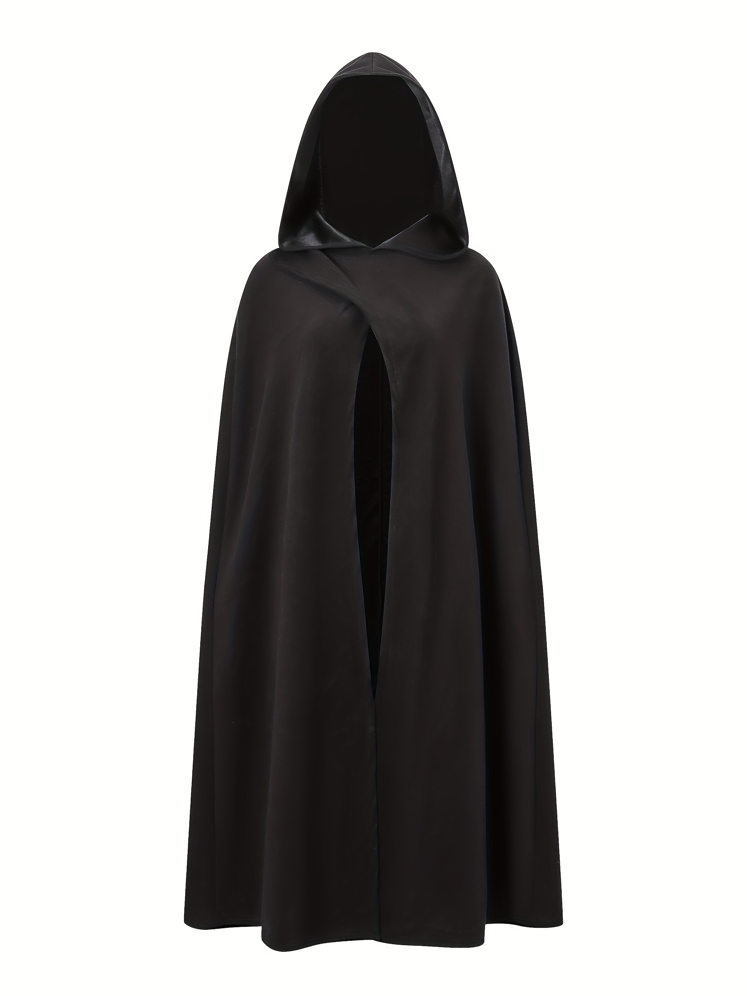 Solid Split Hooded Cloak, Elegant Cosplay Cloak for Fall & Winter, Women's Clothing, Black Cape with Hood, Black Hooded Robe Costume,Temu