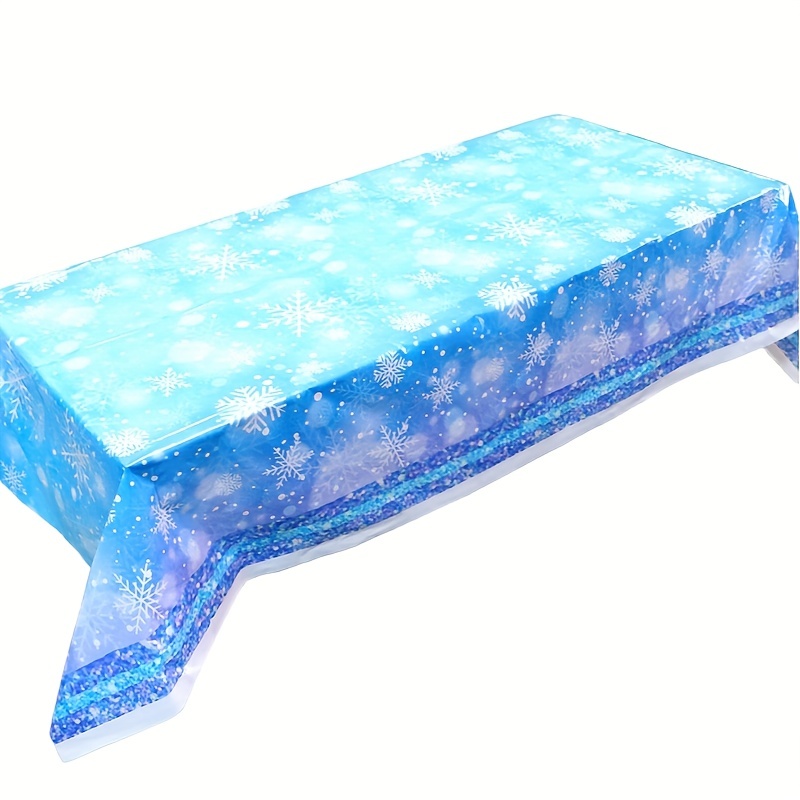 

1pc/3pcs, Christmas Snowflake Tablecloth Frozen Birthday Party Supplies Disposable Plastic Snowflake Table Cover Blue And White For Winter Wonderland Theme Christmas Birthday Party Decorations