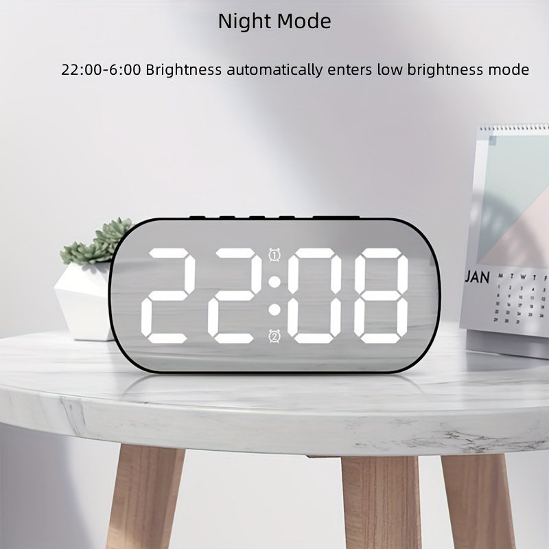 Réveil Numérique LED Miroir Thermomètre Blanc