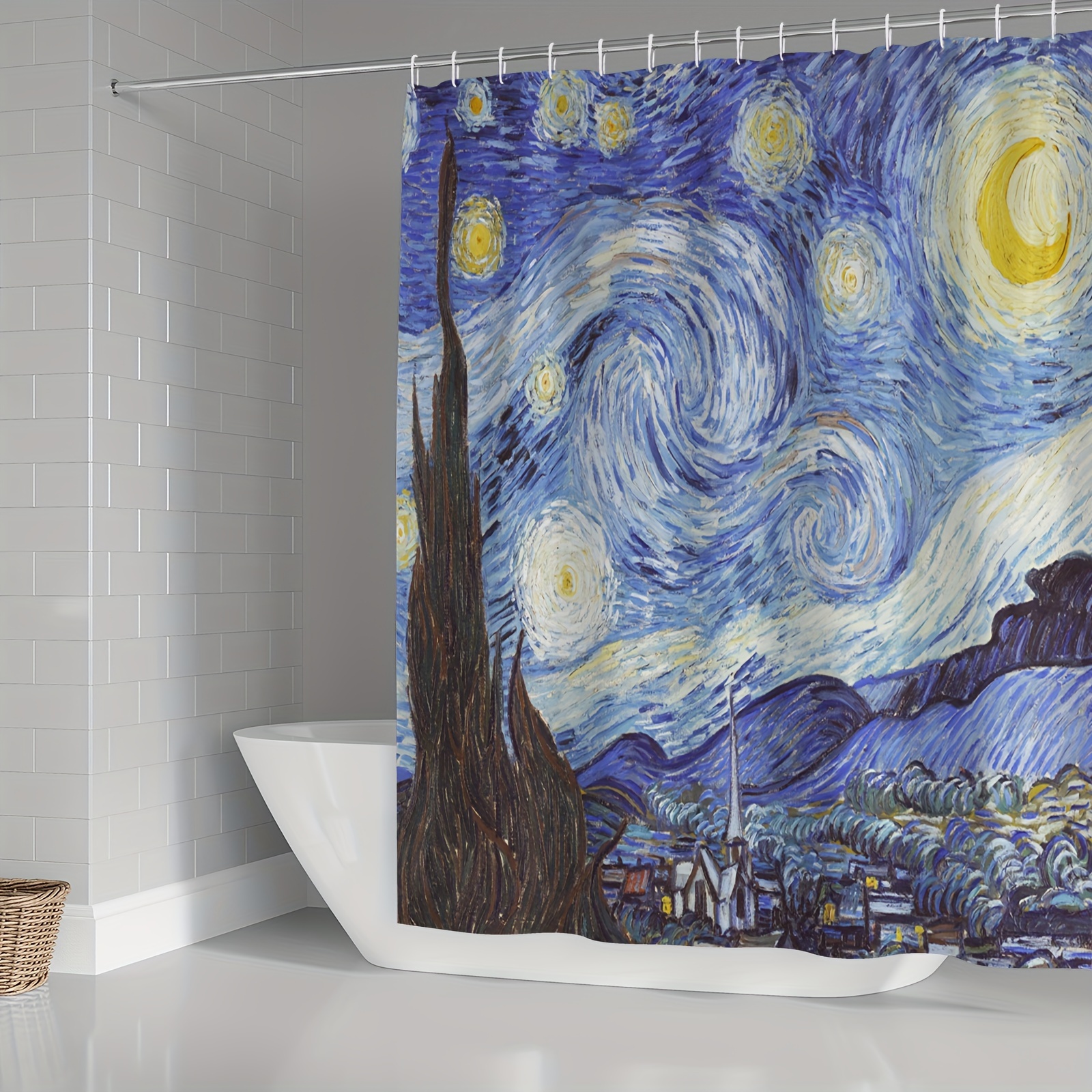 Van Gogh Shower Curtain Set Waterproof Fabric 12 Hooks - Temu