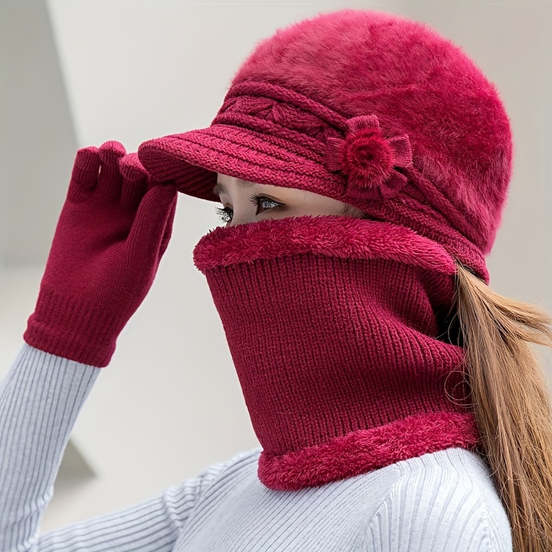 Comprar Gorro y bufanda para mujer, gorro de punto cálido a prueba