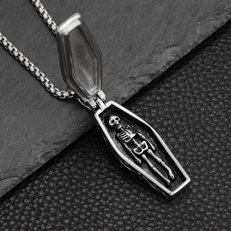 Dropship Men's Punk Necklace Coffin Skull Pendant Personalized Titanium  Steel Hip Hop Ear Accessories to Sell Online at a Lower Price