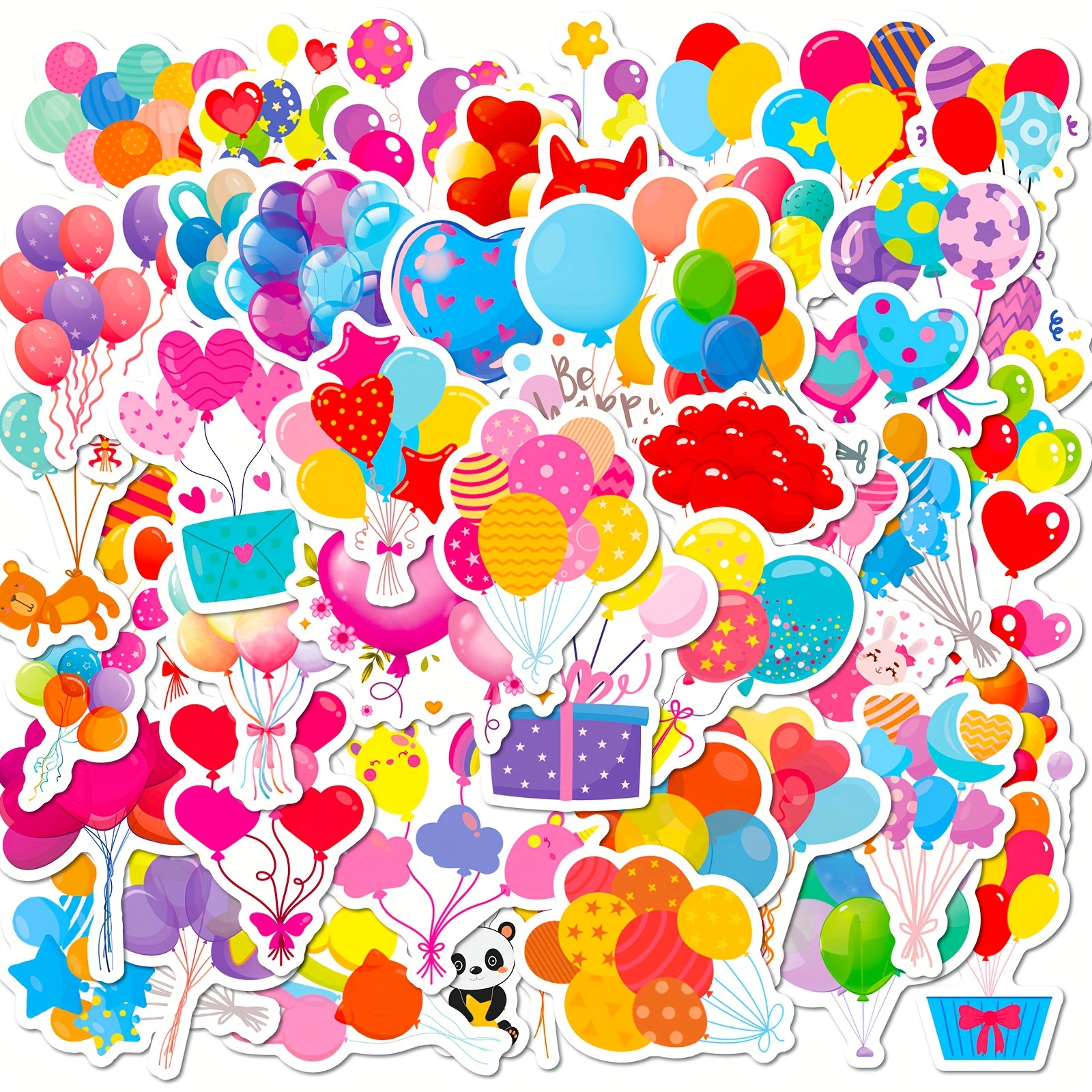 

50pcs Vibrant Balloon Stickers For Birthday & Holiday Decorations - Graffiti Craft Supplies