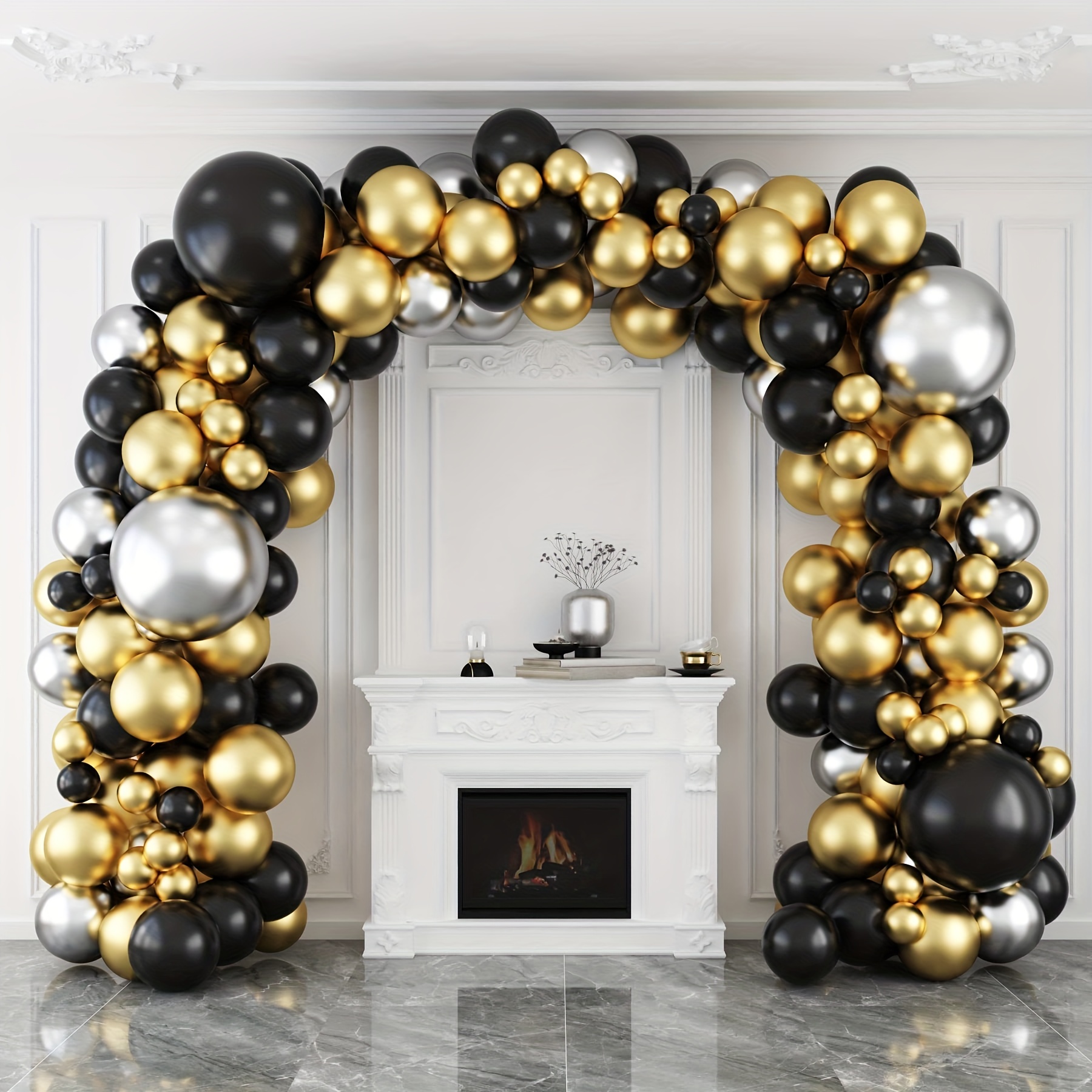 Black and White silver Balloon garland arch kit 145Pcs With Chrome Silver  Crown agate grey balloons for 30th Birthday Party Graduation Retirement