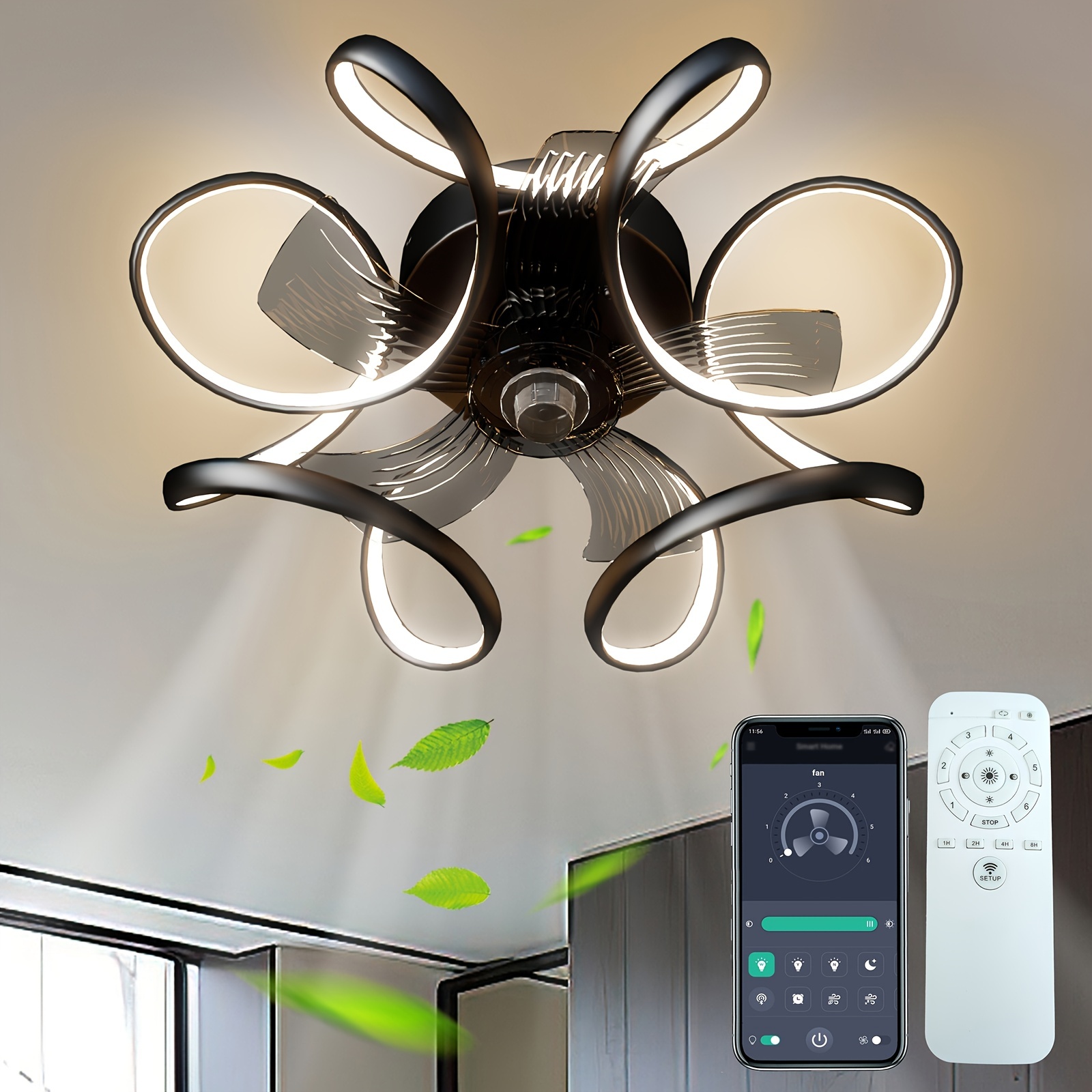 MKYOKO Ventilateur de Plafond Encastré avec Lumières, Ventilateur Plafond  avec Lumiere, Télécommande et Contrôle APP, 6 Vitesses (Color : H) :  : Luminaires et Éclairage