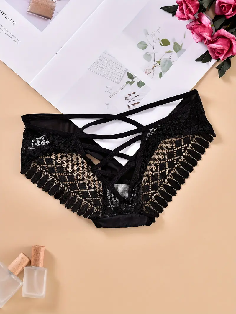 Lace Stitching Briefs Criss Cross Cut Breathable Intimates - Temu Canada